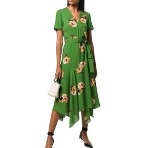 A.L.C. Cora Silk Midi Wrap Dress in Green Floral